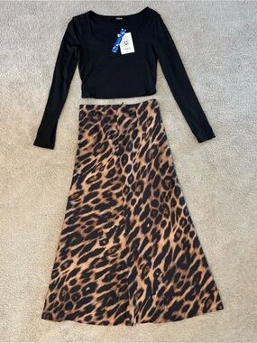 Cider Leopard Print A-Line Skirt in Brown